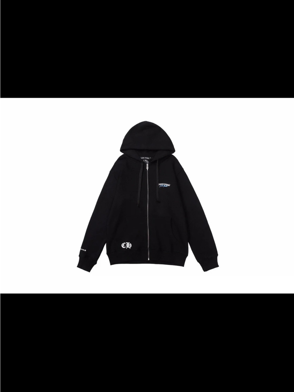 Chrome Hearts Black Hoodie with White Emblem and Light Blue Script - Picture 3 of 5